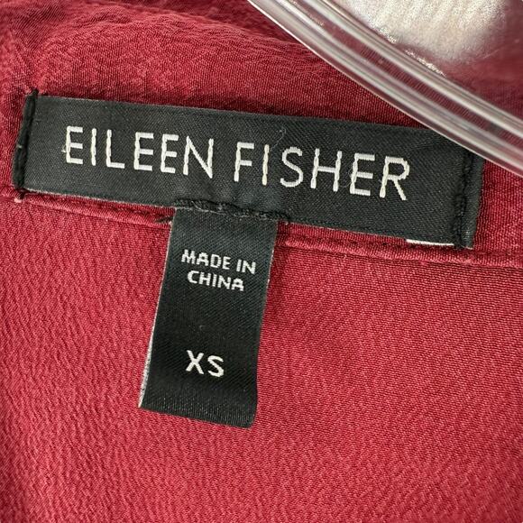 Eileen Fisher Top Silk Long Sleeve Button Up XS Burgundy Red Collared Relaxed - Picture 3 of 11